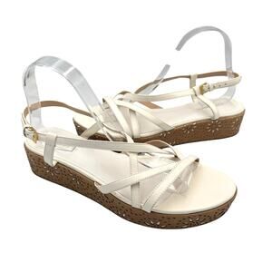 Kate Spade White Thin Strappy Leather Sun Laser Cut Summer Platform Sandals